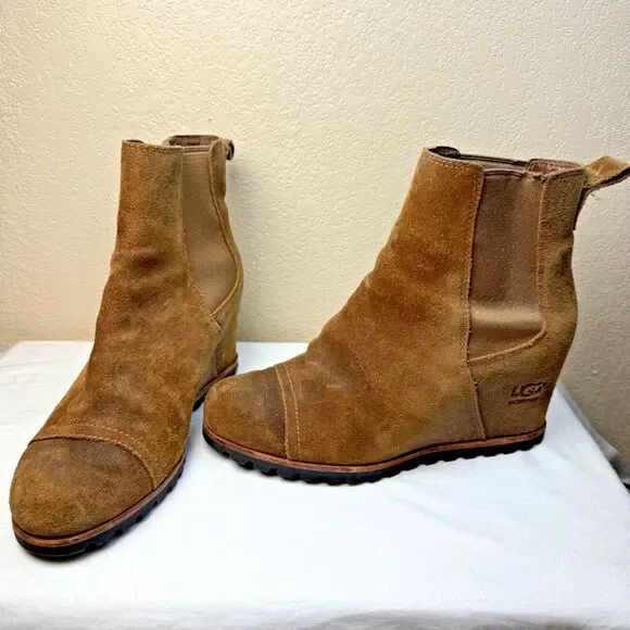 UGG Women's Pax Hidden Wedge Bootie Suede Waterproof - Size 8 - Picture 2 of 6